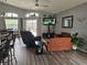 Inviting living room with high ceilings, comfortable seating, and sliding glass doors that lead to a screened in pool at 307 Fox Loop, Davenport, FL 33837