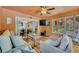 Relaxing sunroom with a flat-screen TV, comfortable seating, and views of the outdoor landscape at 6970 Piazza St, Orlando, FL 32819
