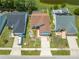 Real estate aerial photo of the home highlighting its roof, backyard, and proximity to nearby homes at 8322 Cascade Oaks Dr, Orlando, FL 32822