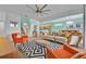 Spacious open concept living room with modern decor, comfortable seating, and stylish lighting at 303 Plumoso Loop, Davenport, FL 33897