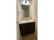 Stylish half-bathroom with dark vanity, modern lighting, and neutral walls at 4855 Coral Castle Dr, Kissimmee, FL 34746