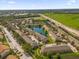 An aerial view showcases a townhome community encircling a lake, near commercial areas and greenery at 4981 Alita Ter, St Cloud, FL 34769