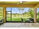 Screened lanai featuring a ceiling fan and lake views at 517 Milano Rd, Poinciana, FL 34759
