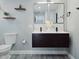 Stylish bathroom featuring a double sink vanity with modern fixtures and decorative accents at 726 Marion Oaks Ln, Ocala, FL 34473