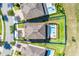 Property line aerial highlighting a well-maintained yard and pool in a neighborhood with mature trees and manicured lawns at 7527 Marker Ave, Kissimmee, FL 34747