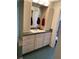 Bathroom vanity with drawers and cabinets plus rectangular sink and large mirror at 940 Fenton Ln # 8, Lakeland, FL 33809