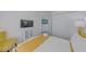 Bright bedroom featuring a modern closet and cabinet, with yellow chair at 2908 Sunset Lakes Blvd, Kissimmee, FL 34747