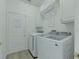 Clean laundry room with modern washer and dryer and functional shelving at 2908 Sunset Lakes Blvd, Kissimmee, FL 34747