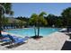 Beautiful community pool area with plenty of lounge chairs and palm trees at 3673 Caspian St, Leesburg, FL 34748