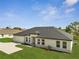 Inviting single-story home featuring a modern design, manicured lawn, and gray shingle roof at 502 Viceroy Ct, Kissimmee, FL 34758