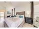 Spacious bedroom features a plush bed, modern furniture, decor, and a view of the en suite bath at 520 Prestwick Dr, Davenport, FL 33897
