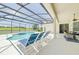 Inviting screened-in pool area with lounge chairs and beautiful views of the surrounding landscape at 520 Prestwick Dr, Davenport, FL 33897
