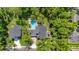 Bird's eye view of a beautiful home with a pristine pool, surrounded by trees in a verdant neighborhood at 650 Main St, Altamonte Springs, FL 32701