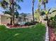 Lush backyard featuring palm trees, manicured lawn and leading to a screened pool for relaxation at 1784 Sparkling Water Cir, Ocoee, FL 34761