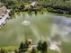 Aerial view of lake, fountain, and neighborhood with lake access and wooded walking trails at 2614 Lodi Cir # 106, Kissimmee, FL 34746