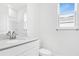 Clean, bright bathroom with a modern vanity, white countertop, and tub/shower combo at 4071 Bannock Ave, Tavares, FL 32778