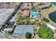 Beautiful aerial view of the community's pool, clubhouse, tennis court and green surroundings at 7521 Pellham Way, Kissimmee, FL 34747
