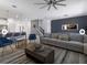 Open floorplan: Living room leading to a kitchen with island seating, and modern decor at 9118 Sommerset Hills Dr, Davenport, FL 33896