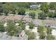 Aerial view of a neighborhood featuring well-maintained homes with mature trees and lush greenery at 1043 Tourmaline Dr, Kissimmee, FL 34746