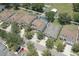 Aerial view of a neighborhood featuring well-maintained homes with mature trees and lush greenery at 1043 Tourmaline Dr, Kissimmee, FL 34746