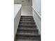 Carpeted staircase features painted walls and a sturdy white handrail, offering a safe and stylish transition between floors at 1053 Waterfall Blvd, Davenport, FL 33837