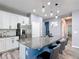 Kitchen island with seating, granite counters, stainless appliances, and white cabinetry at 140 Trinity Ridge Cir, Davenport, FL 33897