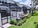 View of backyards with screened-in patios, well-maintained landscaping and beautiful green lawns at 1425 Serendipity Ln, Clermont, FL 34714