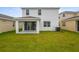 The backyard features a covered patio, a well-maintained lawn, and a view of the home's exterior at 232 Flag Lilly Ln, Umatilla, FL 32784