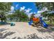 A community playground featuring slides, a swing set, and a dinosaur play figure at 3125 Samosa Hill Cir, Clermont, FL 34714