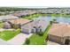 Excellent aerial view of the beautiful houses with well-maintained lawn and backyard pond at 142 Olympus Way, Kissimmee, FL 34759