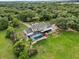 Aerial view of a home with a screened-in pool, surrounded by green lawns and mature trees at 2851 Wagon Ct, St Cloud, FL 34772