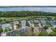 Scenic aerial view overlooking lakeside houses with solar panels in a beautiful community at 3349 Schoolhouse Rd, Harmony, FL 34773
