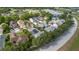 Aerial view showcasing a desirable neighborhood with well-kept homes, mature trees, and convenient street access at 3349 Schoolhouse Rd, Harmony, FL 34773
