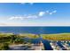 Expansive waterfront view featuring a boat ramp, docks, boats, and lush vegetation under a bright blue sky at 621 Rebecca Dr, St Cloud, FL 34769