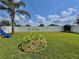 Backyard featuring lush grass, playground equipment, and privacy fencing at 810 Jefferson Blvd, Haines City, FL 33844