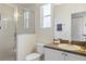 Clean bathroom with shower, toilet, and vanity with a neutral-colored countertop at 833 Brunello Dr, Davenport, FL 33897
