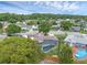 Aerial showcases a backyard oasis with a screened pool, lush landscaping, and fenced yard at 1436 Nolton Way, Orlando, FL 32822