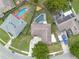 Overhead view of backyards with outdoor entertaining spaces, swimming pools and lush lawns at 1436 Nolton Way, Orlando, FL 32822
