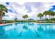 Bright and inviting swimming pool featuring clear blue water, palm trees, and lane markers perfect for exercise and relaxation at 2312 Twickingham Ct, Clermont, FL 34711