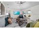 Comfortable living room featuring a ceiling fan, large TV, and sliding doors that lead to an outdoor patio space at 252 Barbera Dr, Davenport, FL 33897