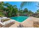 Inviting backyard pool surrounded by palm trees and lush greenery at 1096 Dyson Dr, Winter Springs, FL 32708