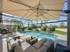 Beautiful pool area with comfortable seating, an umbrella, and a lush garden view at 1428 Park Pl, Haines City, FL 33844