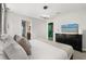 This spacious bedroom has a walk-in and access to the bathroom plus TV, providing relaxation at 1456 Belle Terre Rd, Davenport, FL 33896