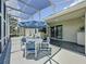 Screened-in patio features a large table and chairs, ideal for enjoying meals outdoors at 1590 The Oaks Blvd, Kissimmee, FL 34746