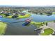 An aerial view presents the home's location, with water access and a private boat dock at 3759 Eagle Isle Cir, Kissimmee, FL 34746