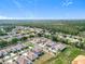 Aerial view of a suburban neighborhood surrounded by lush trees and greenery against a blue sky at 5712 Bristleleaf Ct, Leesburg, FL 34748