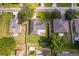 Aerial view of a home with a spacious backyard, a screened-in lanai, and mature trees in a residential neighborhood at 812 Adour Dr, Kissimmee, FL 34759