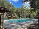 Scenic community pool surrounded by palm trees, lounge chairs, and shaded areas at 1020 Siena Park W Blvd # 304, Kissimmee, FL 34747