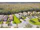 Aerial view of homes with well manicured lawns, brick driveways and mature landscaping in a desirable neighborhood at 1703 Encinitas Way, Kissimmee, FL 34759