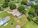 Aerial view of home featuring a spacious backyard with lush green grass, mature trees, and a partial view of surrounding neighborhood at 2947 Larson St, Kissimmee, FL 34741